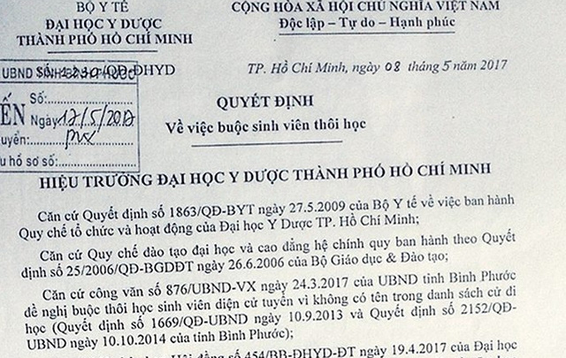 Đại học Y Dược TP.HCM đã từng buộc thôi học đối với 6 sinh viên diện cử tuyển 