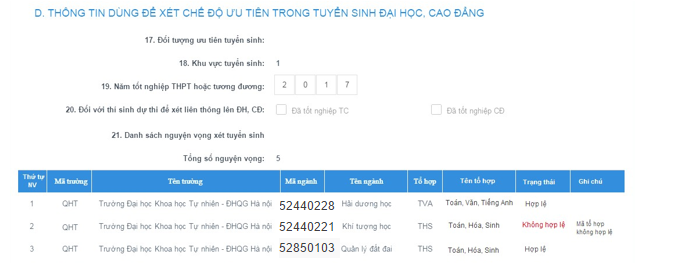 Kiểm tra thông tin đăng ký dự thi và xét tuyển có hợp lệ hay không.